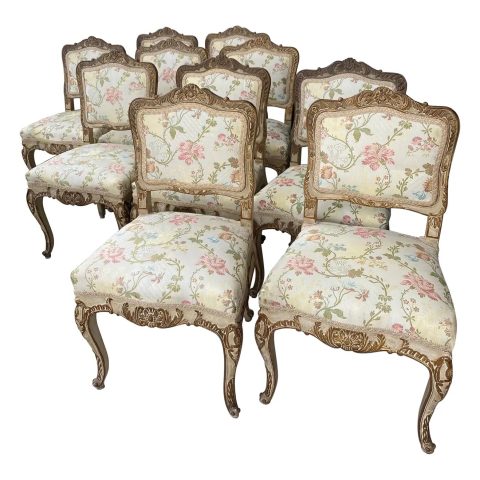 Set of 10 19th C Regence Style Painted and Parcel Gilt Dining Chairs